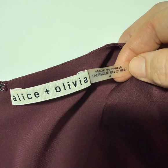 Alice + Olivia Burgundy Silk Draped Midi Dress Cocktail Wedding Guest Prom